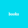 The word "books" on aqua blue background.